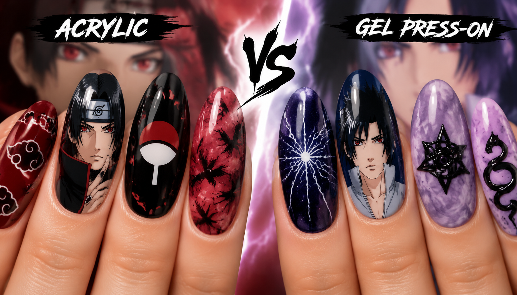 Detailed close-up of Acrylic vs. Gel Press-On Nails: Which Material Is Best? custom handmade nail design