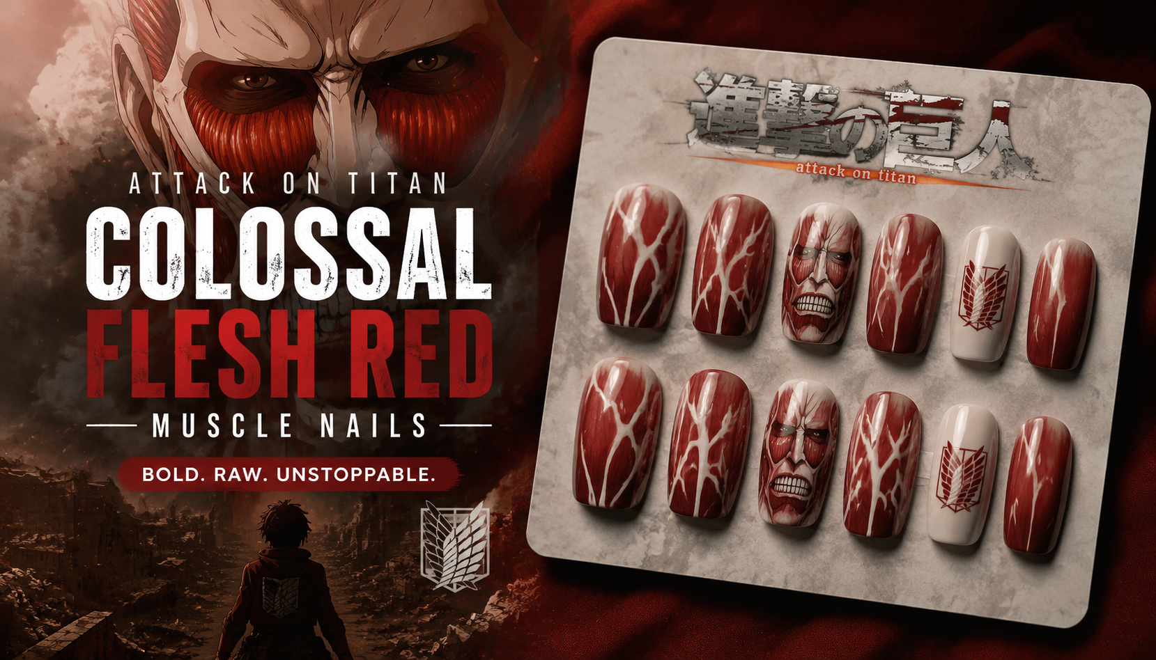 Attack on Titan Colossal Flesh Red Muscle Nails