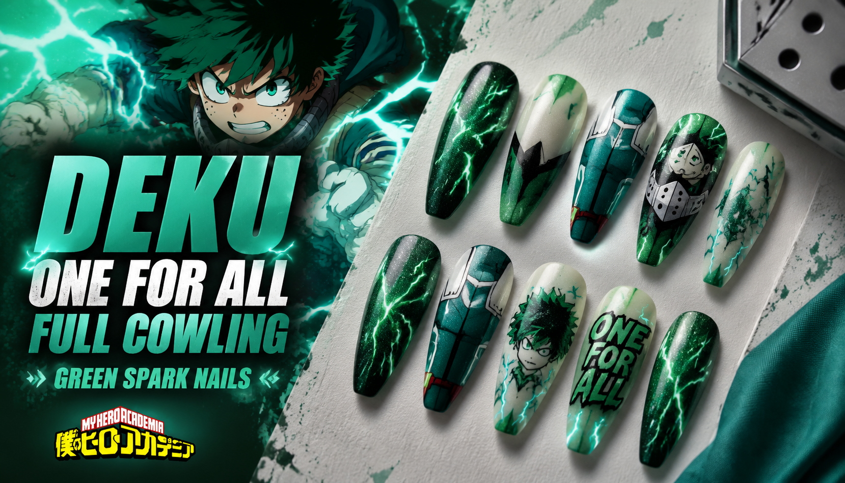 Deku One For All Full Cowling Green Spark Nails