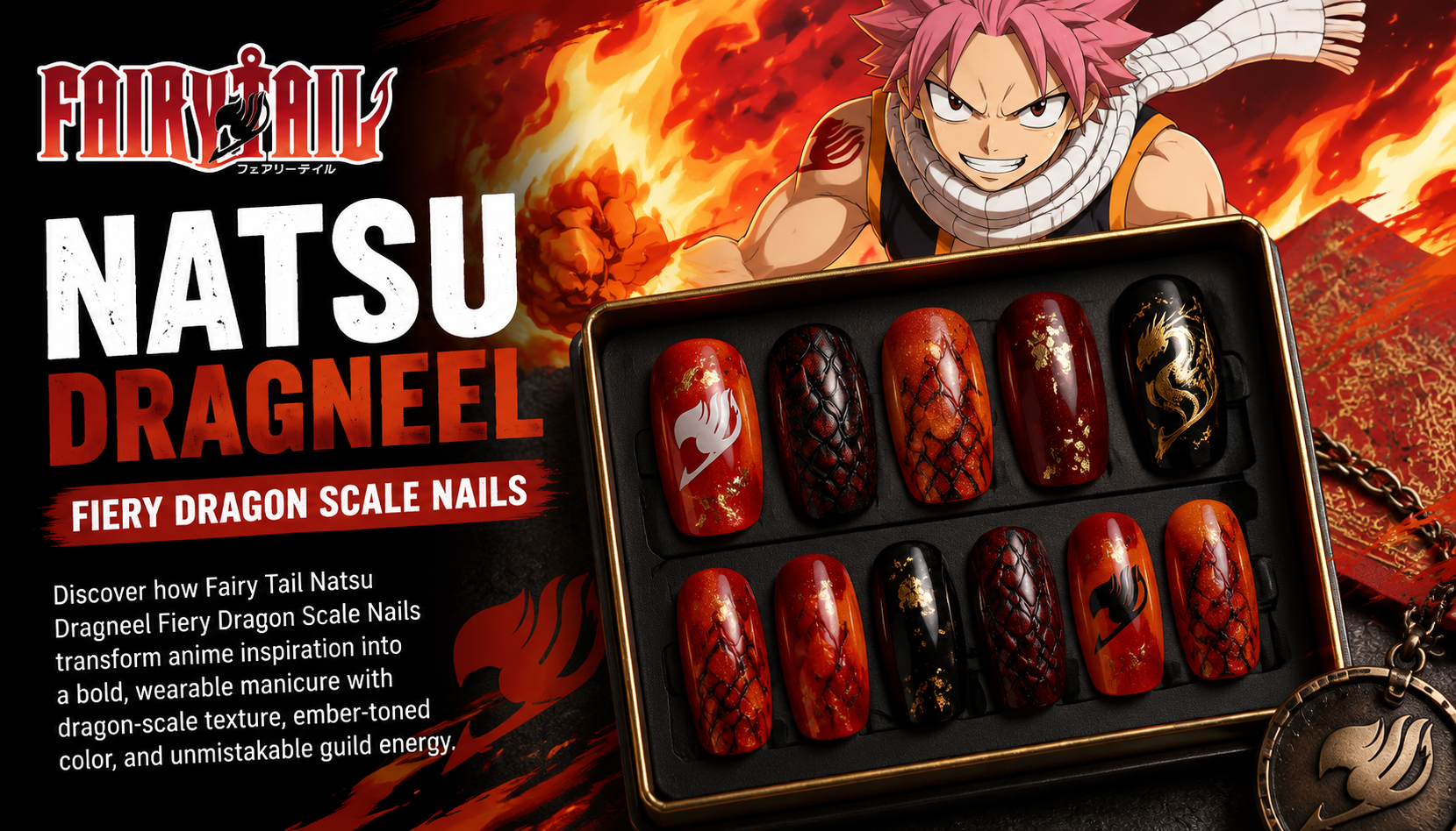 Fairy Tail Natsu Dragneel Fiery Dragon Scale Nails