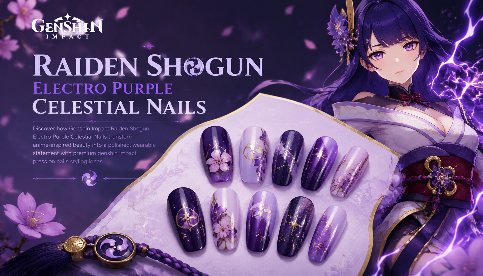 Genshin Impact Raiden Shogun Electro Purple Celestial Nails