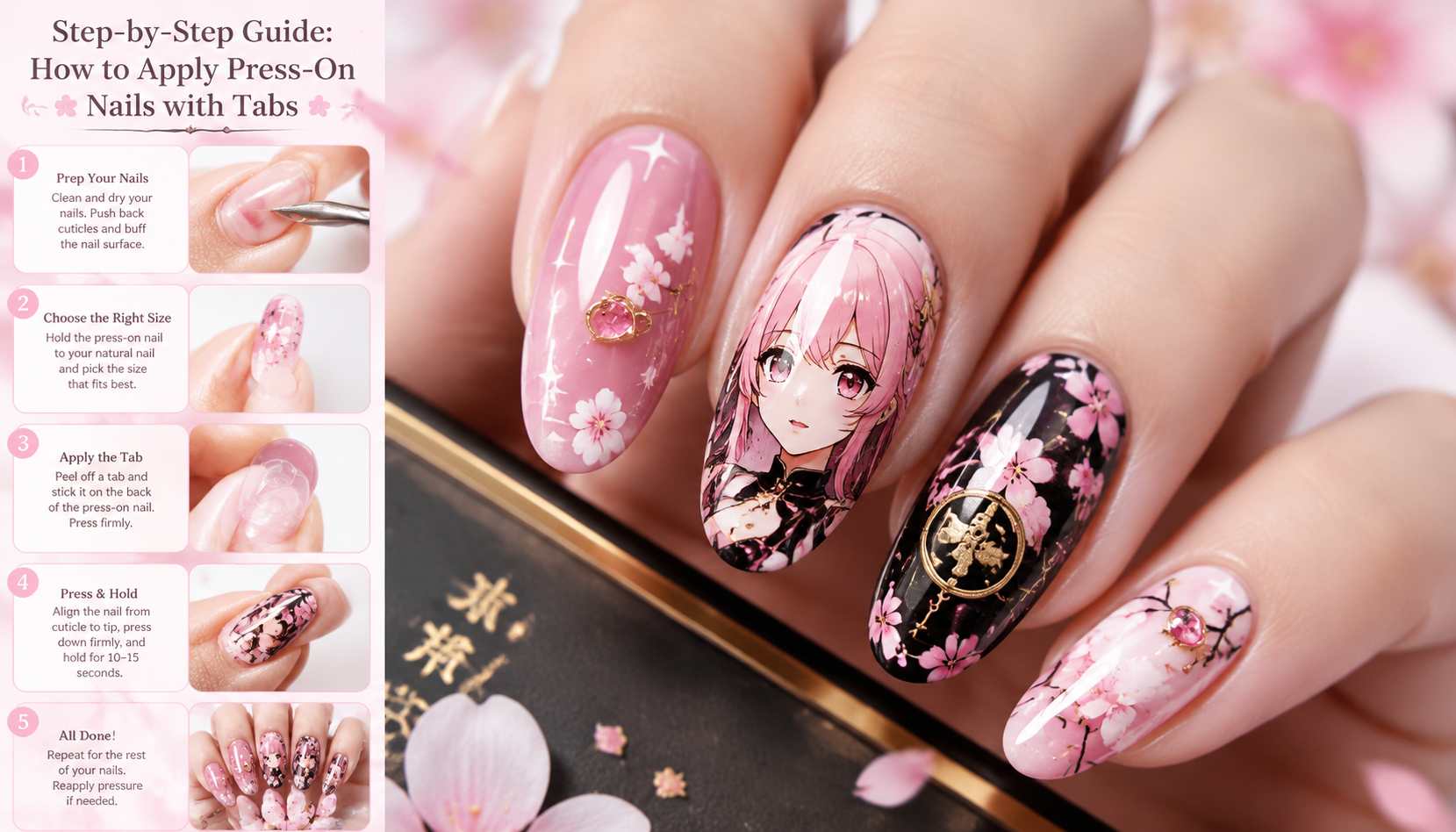 Detailed close-up of Step-by-Step Guide: How to Apply Press-On Nails with Tabs custom handmade nail design