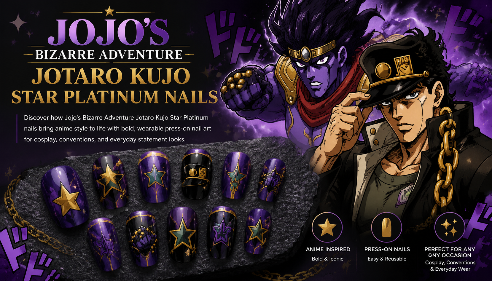 Jojo's Bizarre Adventure Jotaro Kujo Star Platinum Nails