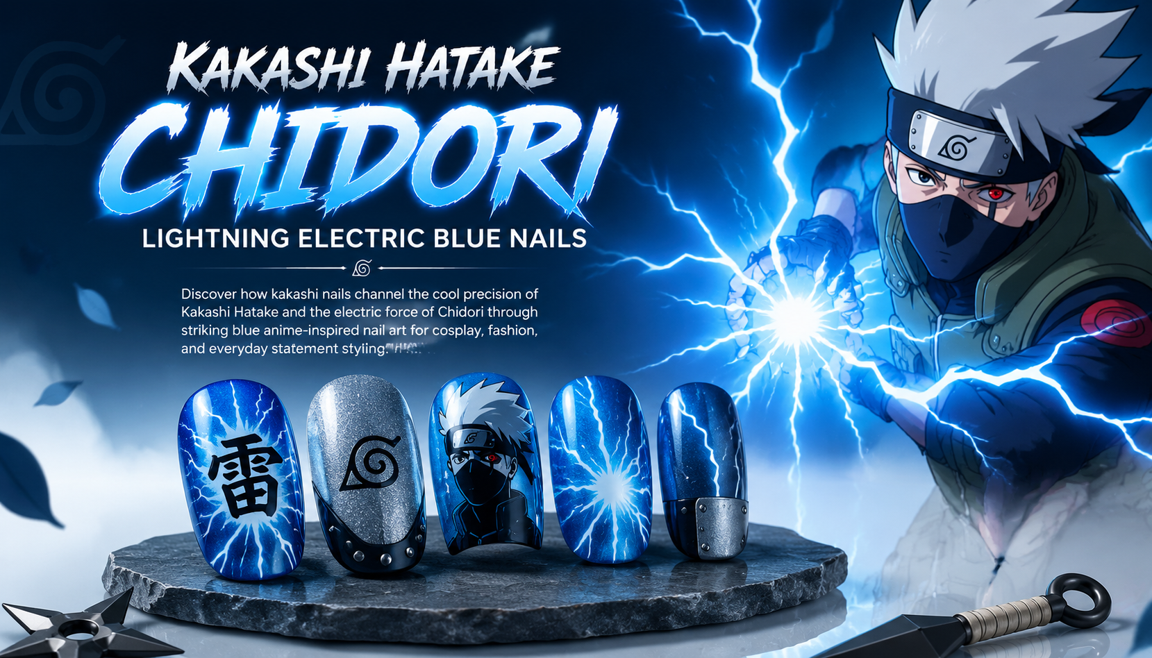 Kakashi Hatake Chidori Lightning Electric Blue Nails
