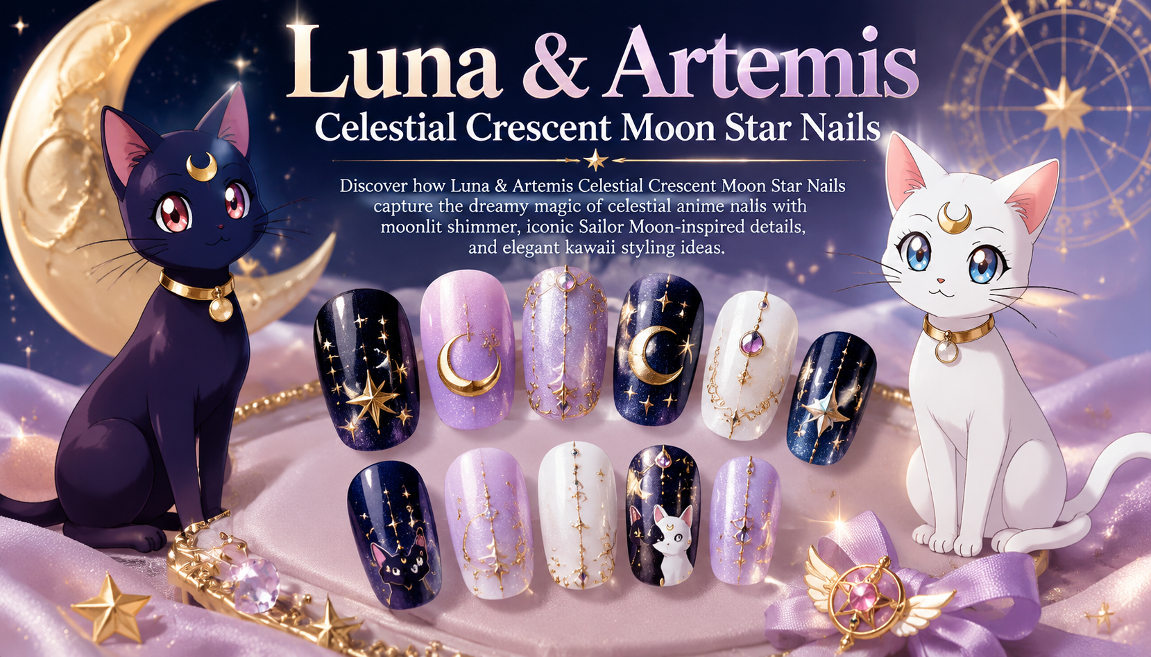 Luna & Artemis Celestial Crescent Moon Star Nails