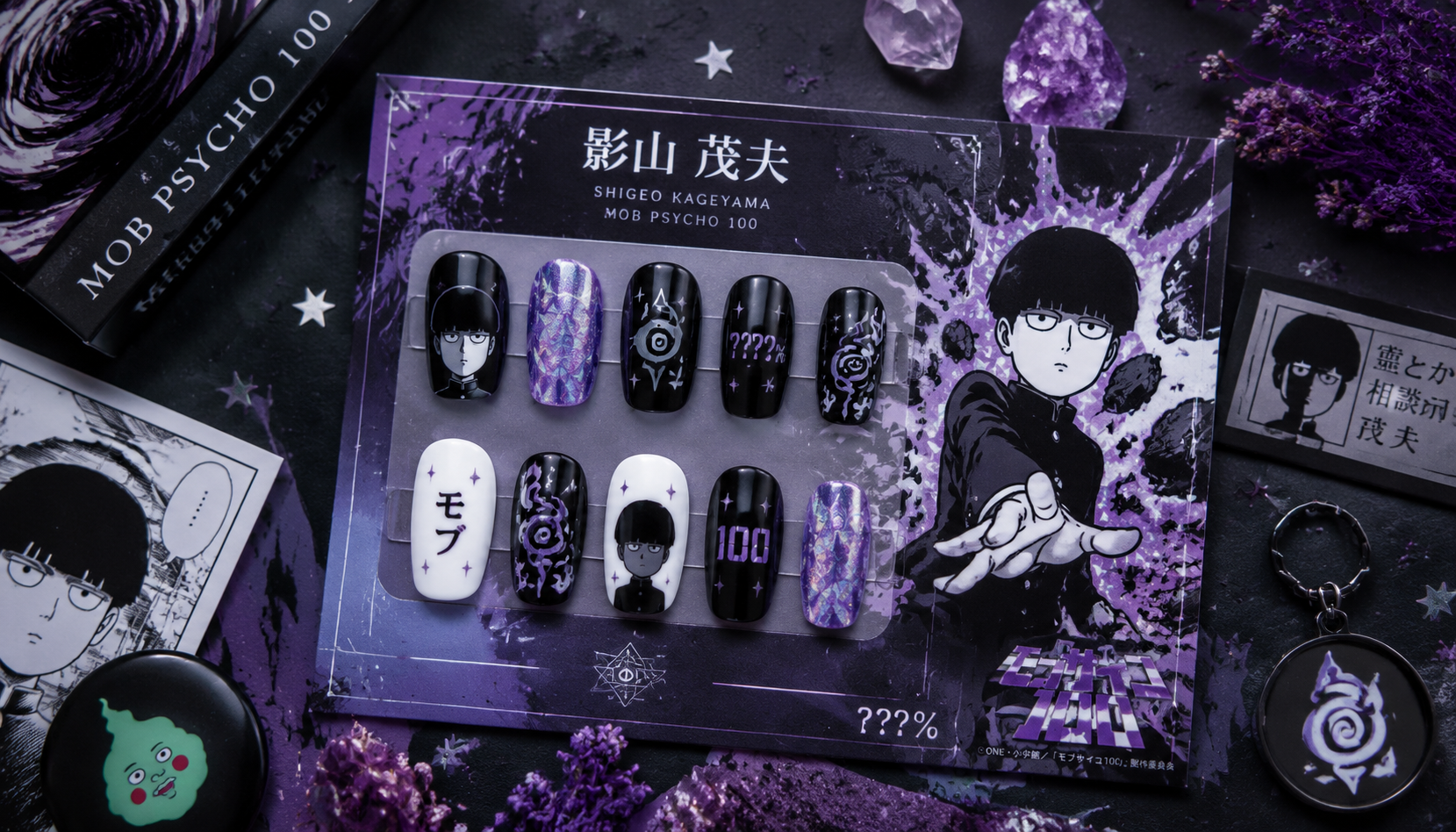 Handmade custom Mob Psycho 100 Shigeo Kageyama Cosmic Psychic Nails worn on hand styling showcase