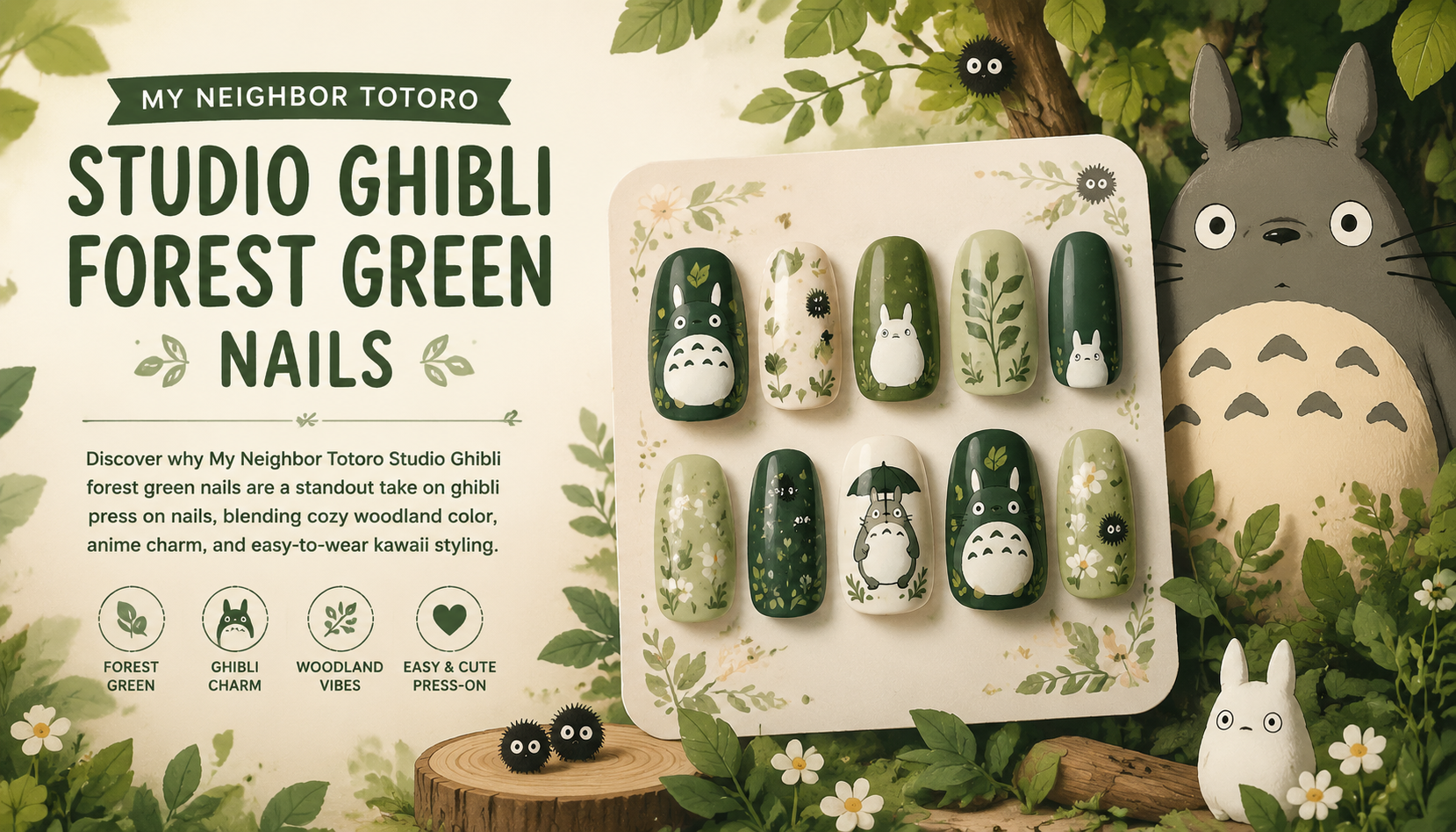 My Neighbor Totoro Studio Ghibli Forest Green Nails