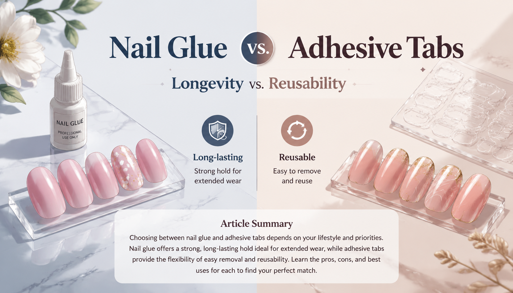Nail Glue vs. Adhesive Tabs: Longevity vs. Reusability