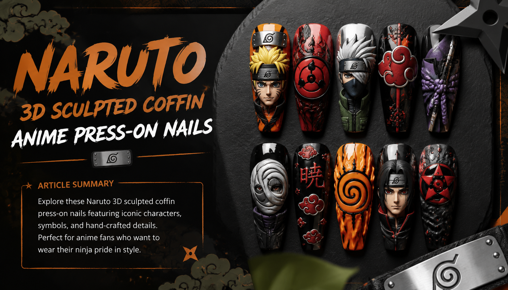 Naruto 3D Sculpted Coffin Anime Press-On Nails