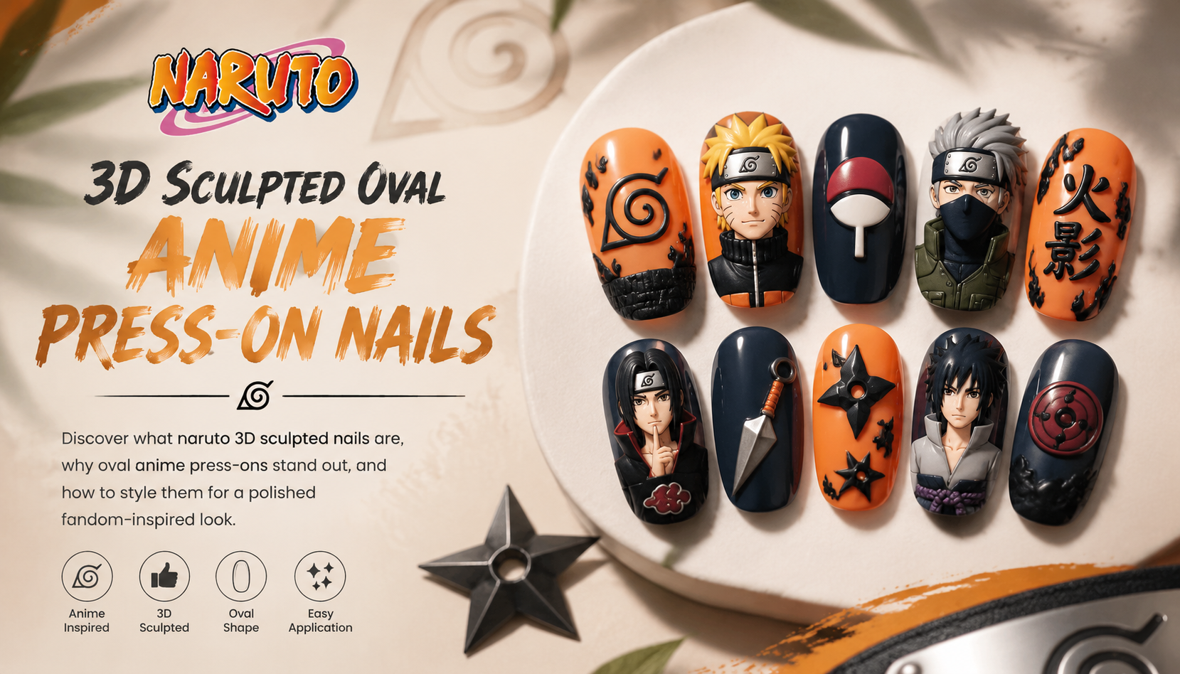 Naruto 3D Sculpted Oval Anime Press-On Nails