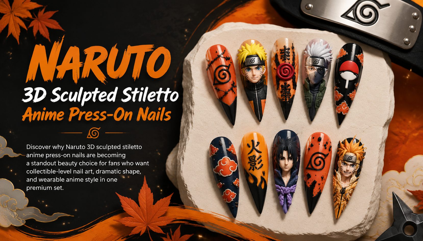 Naruto 3D Sculpted Stiletto Anime Press-On Nails