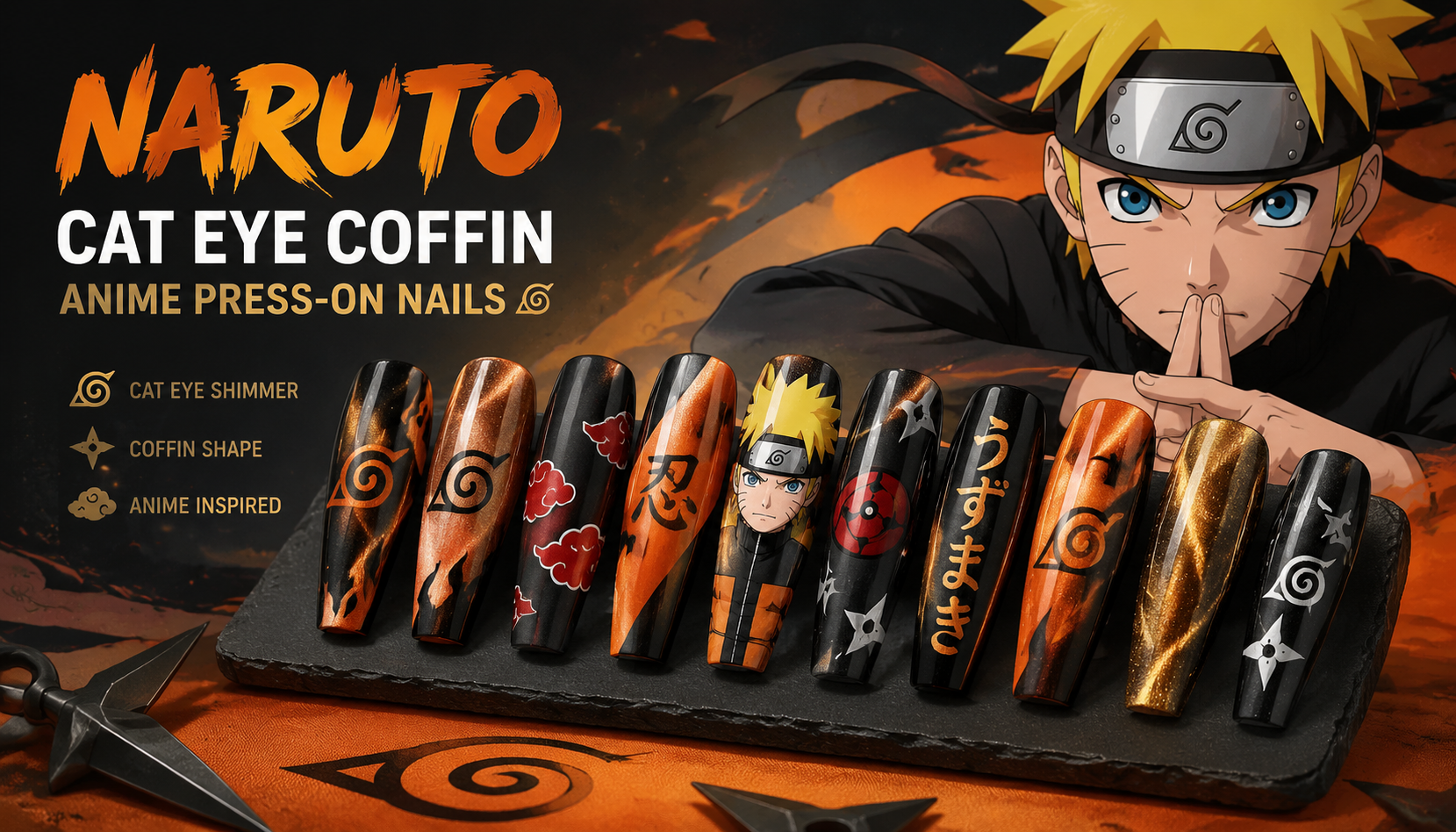 Naruto Cat Eye Coffin Anime Press-On Nails