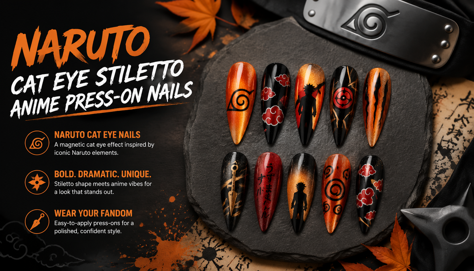 Naruto Cat Eye Stiletto Anime Press-On Nails