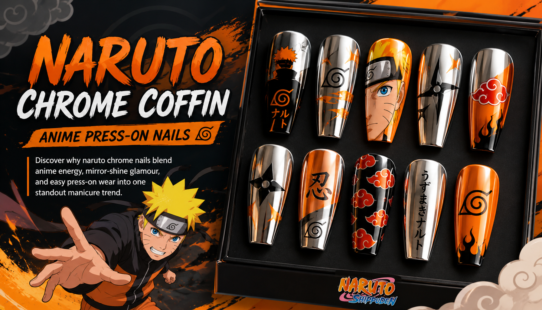 Naruto Chrome Coffin Anime Press-On Nails