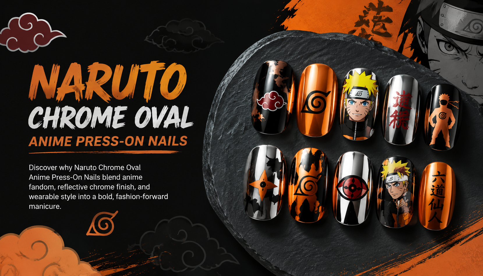 Naruto Chrome Oval Anime Press-On Nails