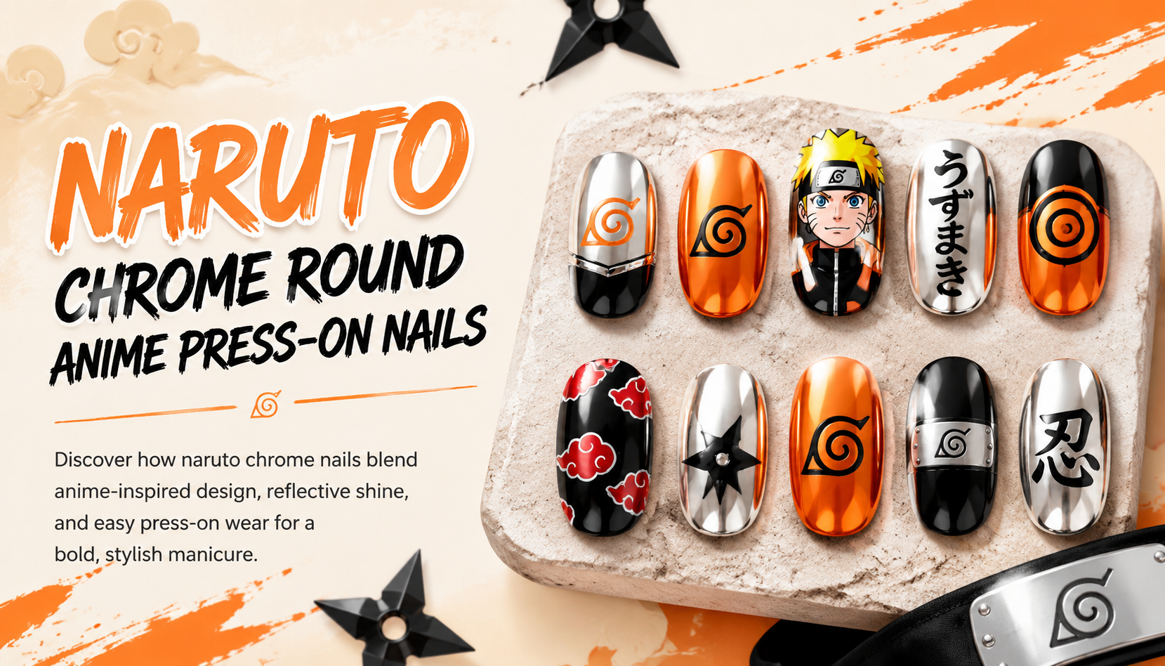 Naruto Chrome Round Anime Press-On Nails