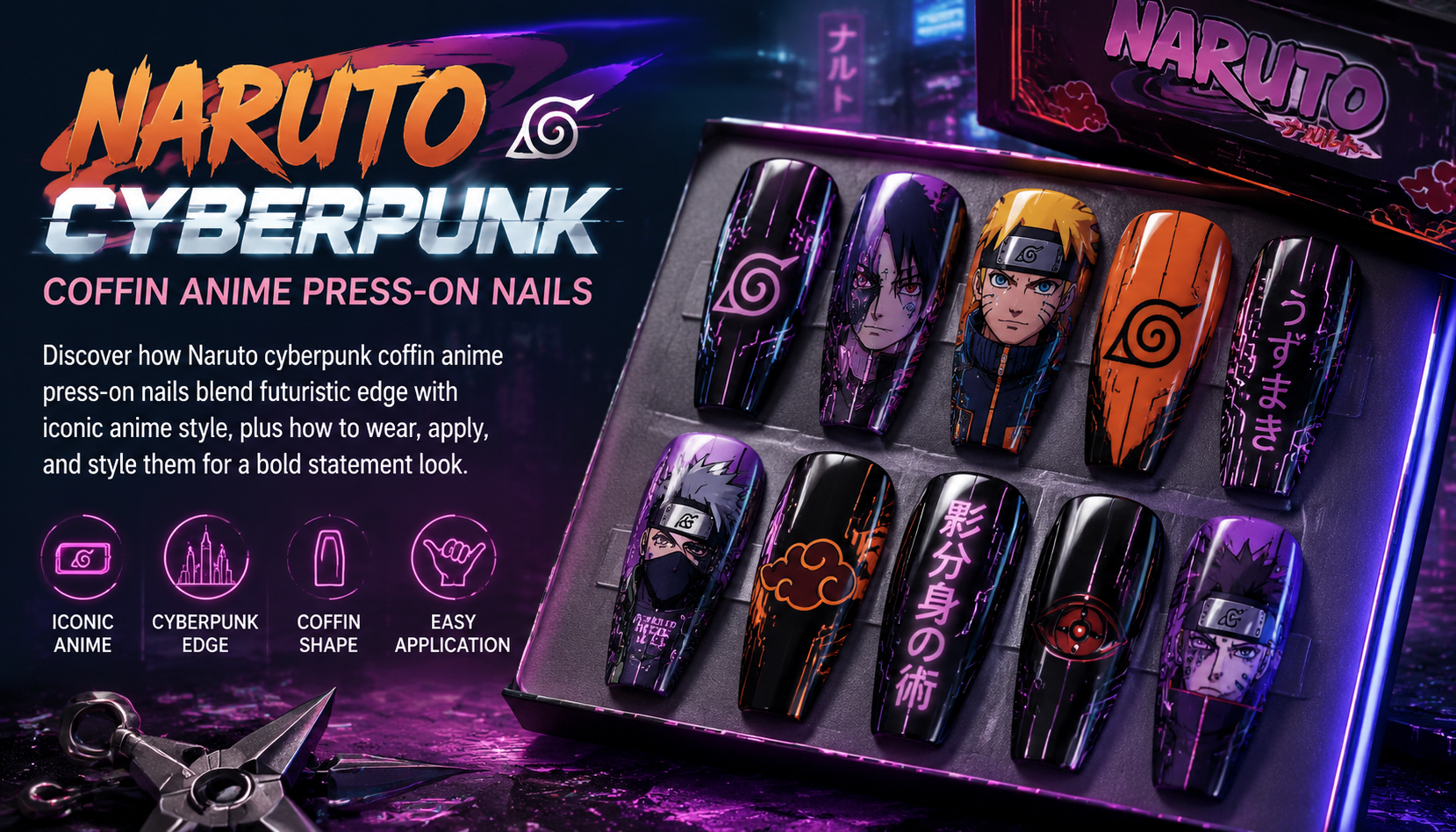 Naruto Cyberpunk Coffin Anime Press-On Nails