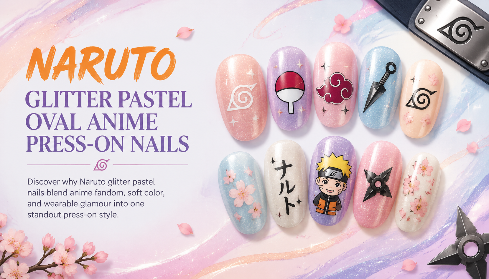 Naruto Glitter Pastel Oval Anime Press-On Nails