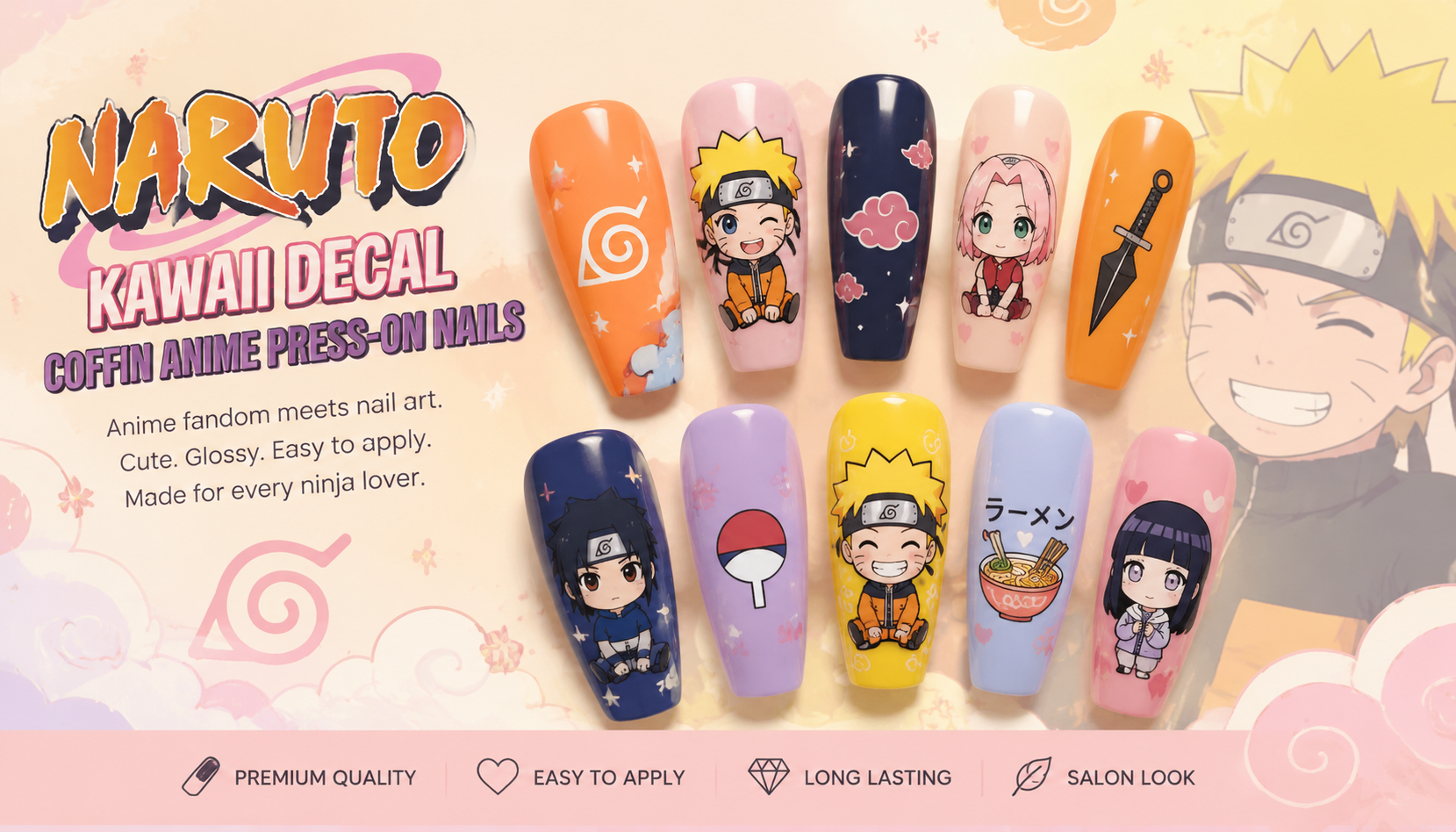 Naruto Kawaii Decal Coffin Anime Press-On Nails