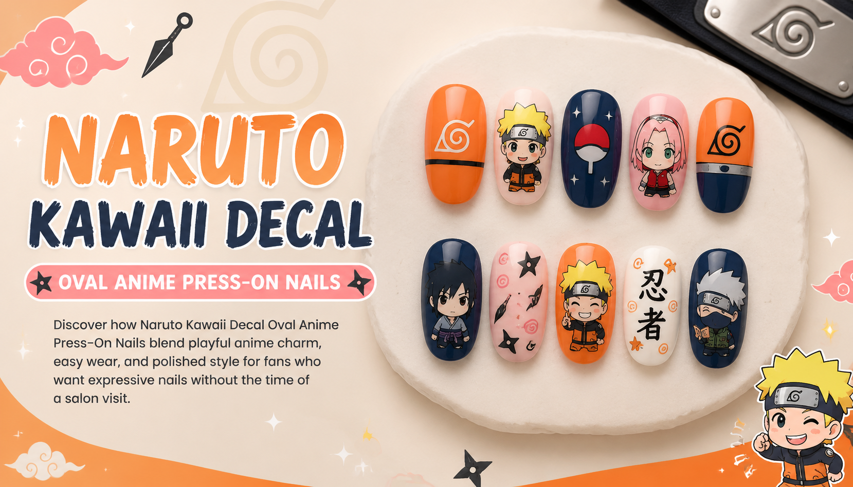 Naruto Kawaii Decal Oval Anime Press-On Nails