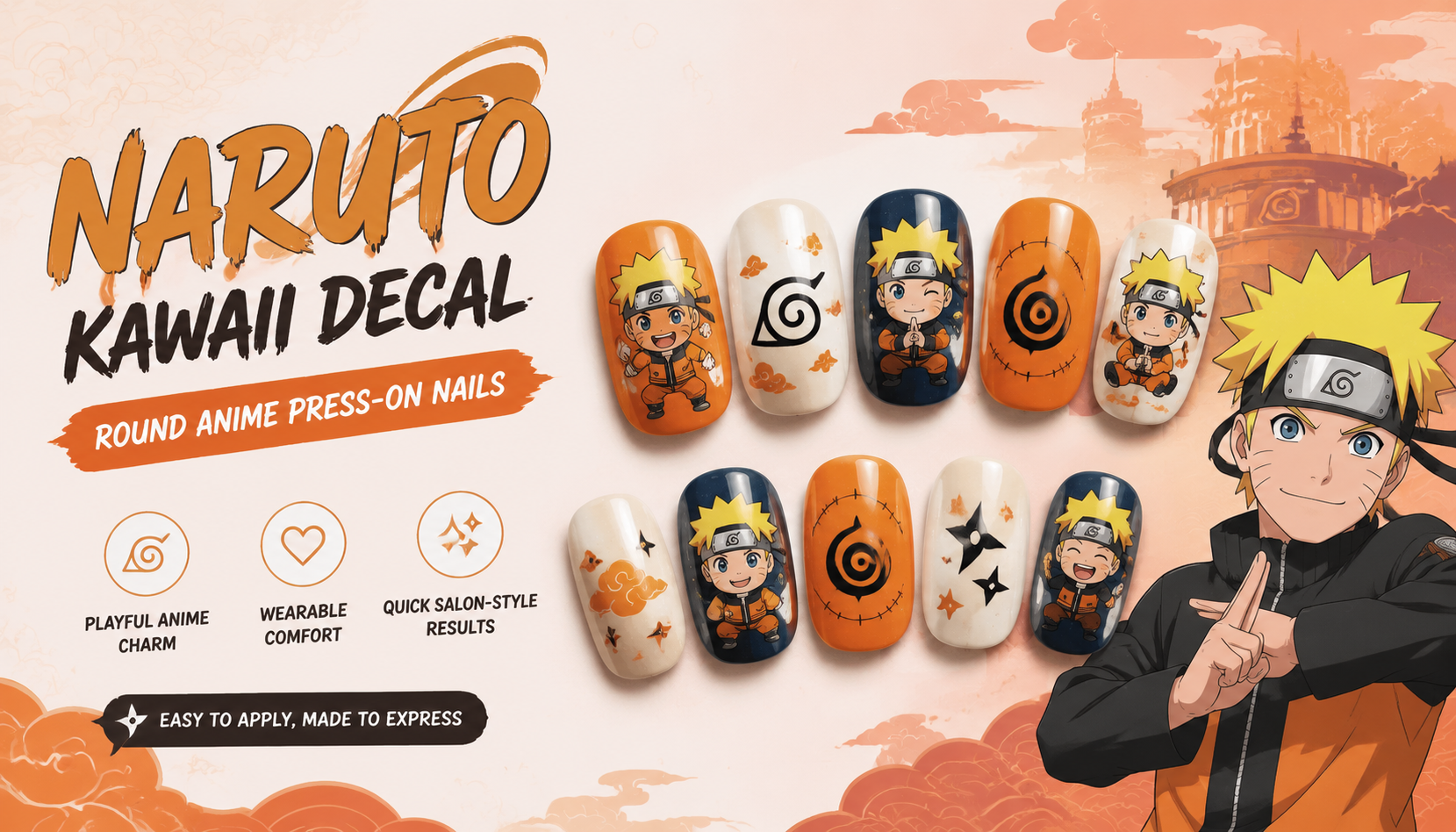 Naruto Kawaii Decal Round Anime Press-On Nails