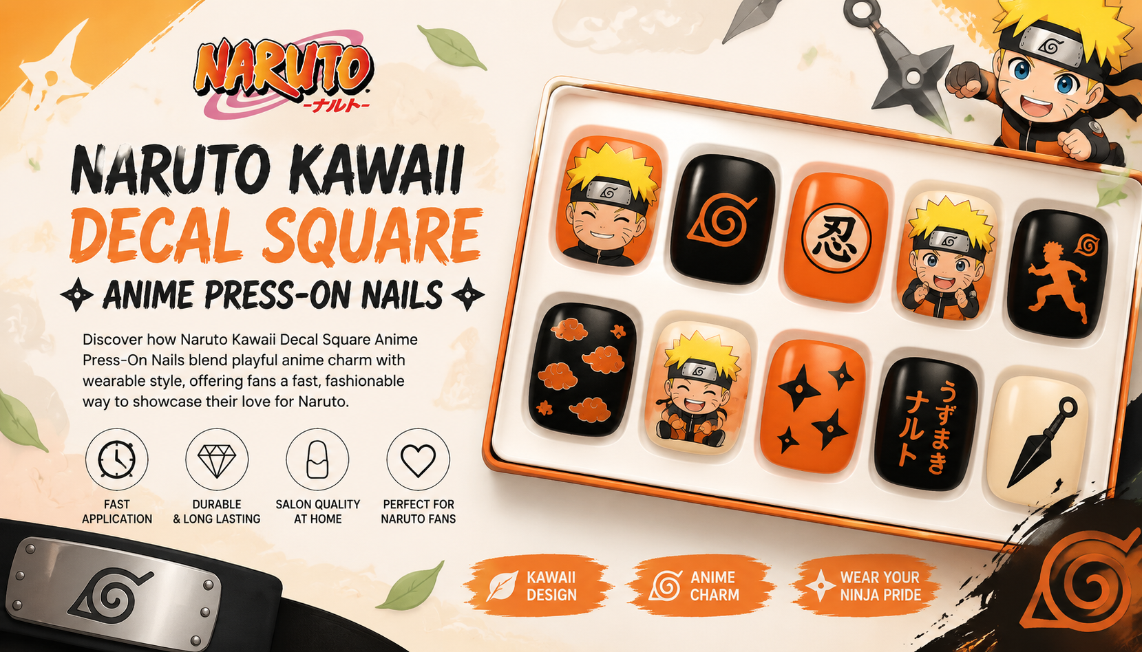 Naruto Kawaii Decal Square Anime Press-On Nails