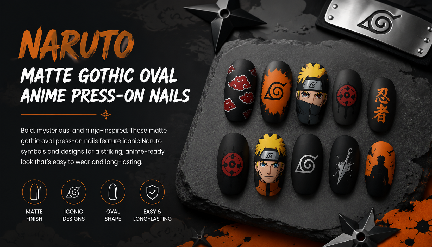 Naruto Matte Gothic Oval Anime Press-On Nails