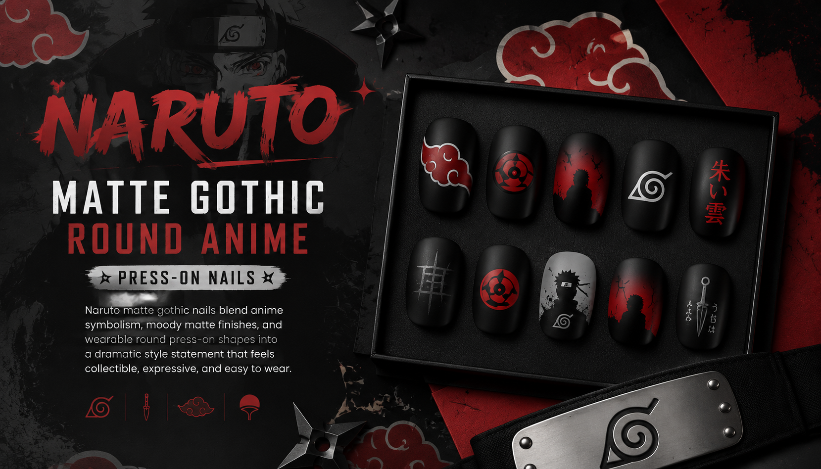 Naruto Matte Gothic Round Anime Press-On Nails