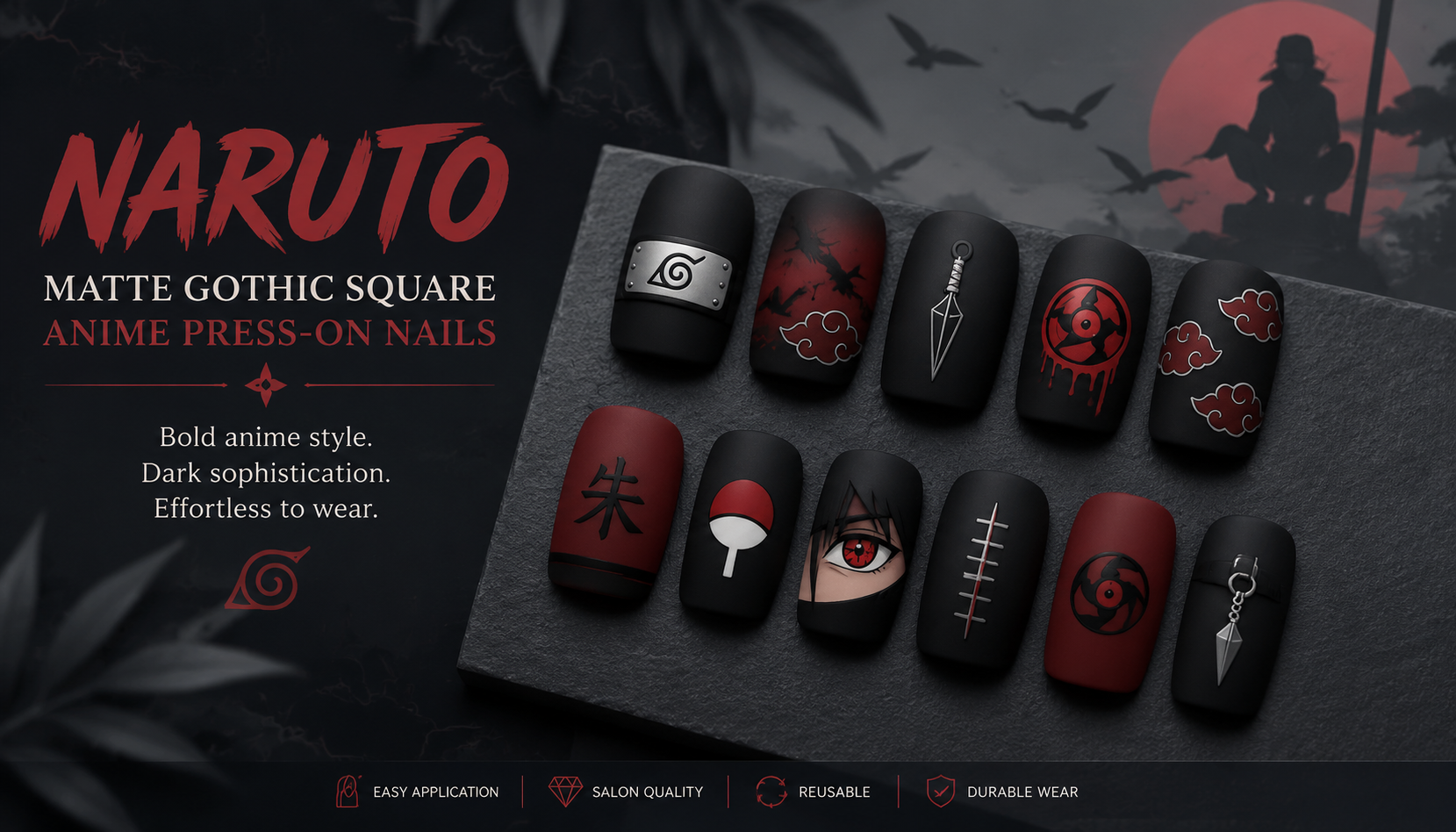 Naruto Matte Gothic Square Anime Press-On Nails