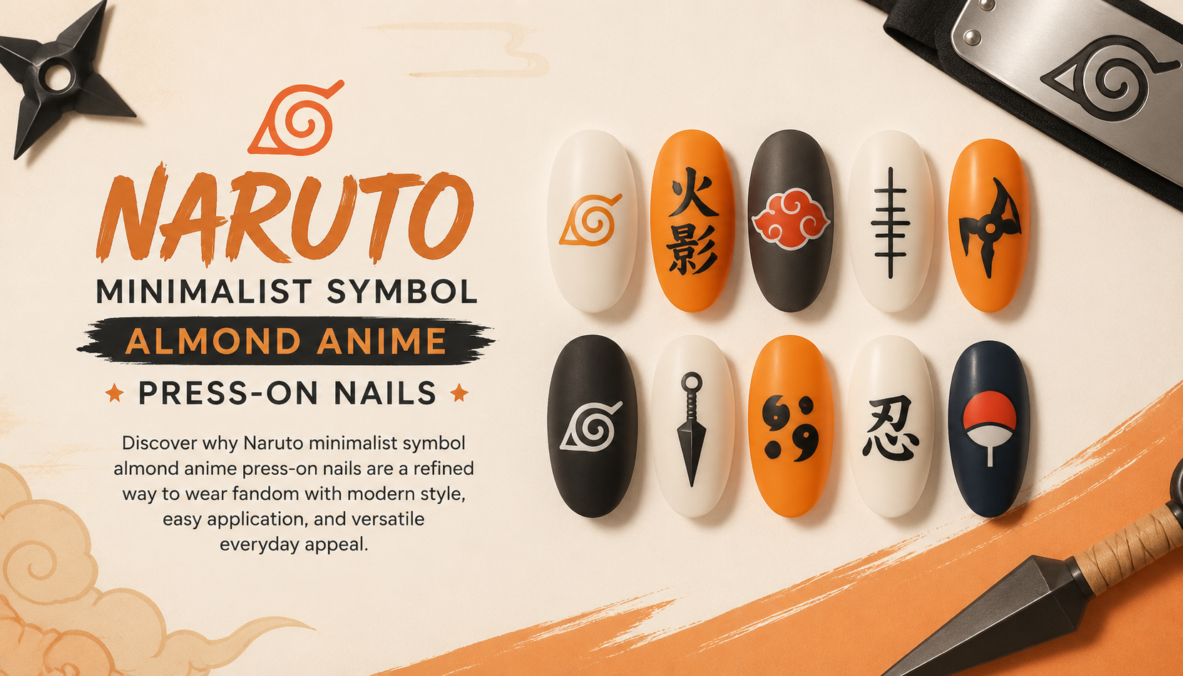 Naruto Minimalist Symbol Almond Anime Press-On Nails