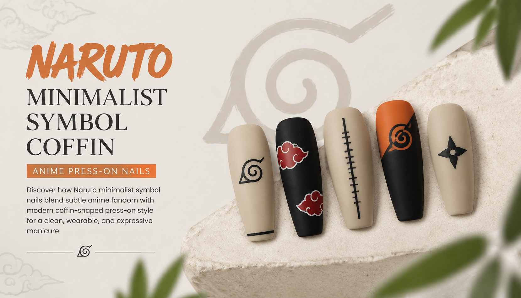 Naruto Minimalist Symbol Coffin Anime Press-On Nails