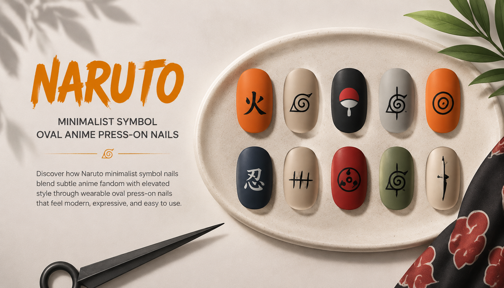 Naruto Minimalist Symbol Oval Anime Press-On Nails