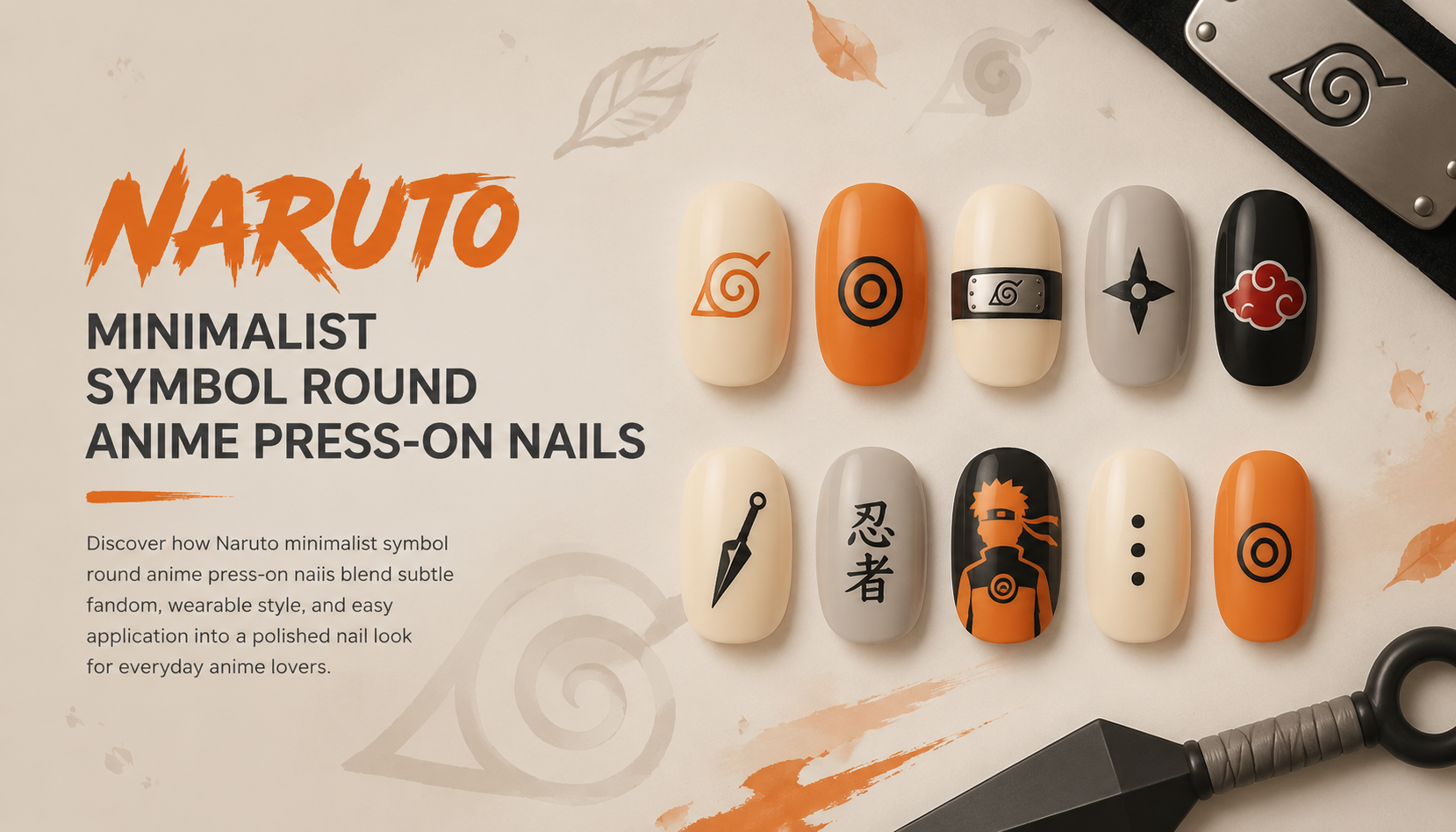 Naruto Minimalist Symbol Round Anime Press-On Nails