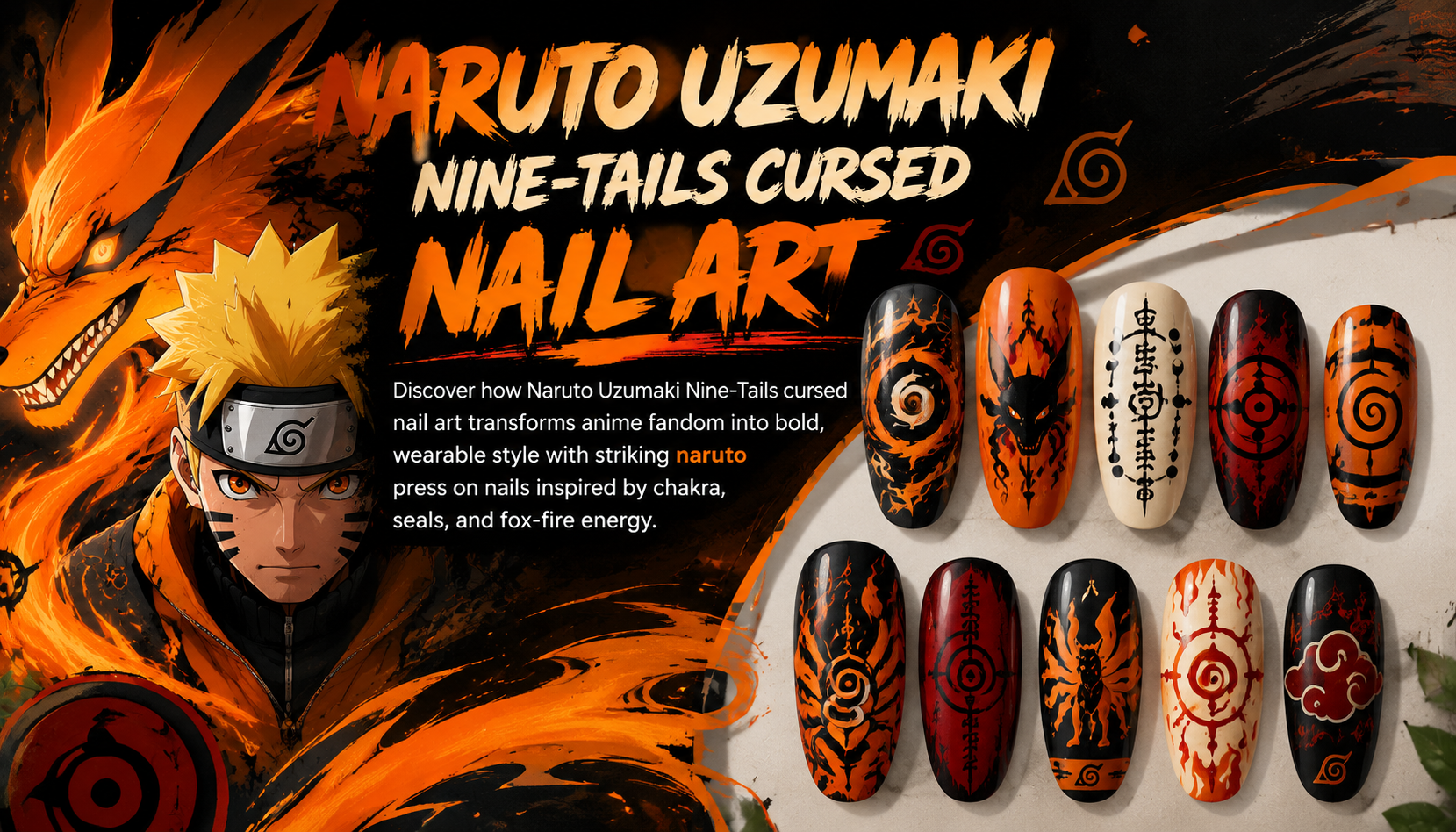 Naruto Uzumaki Nine-Tails Cursed Nail Art