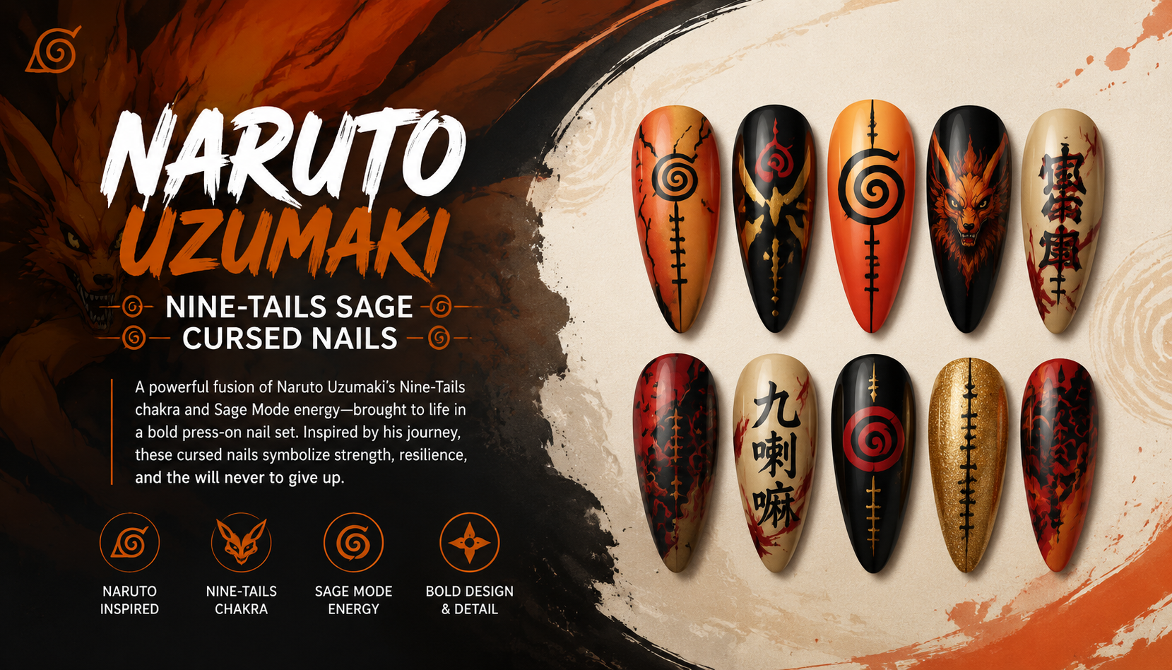 Naruto Uzumaki Nine-Tails Sage Cursed Nails