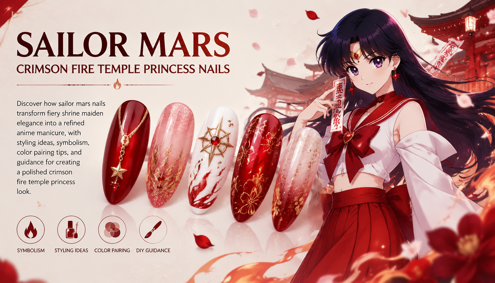 Sailor Mars Crimson Fire Temple Princess Nails