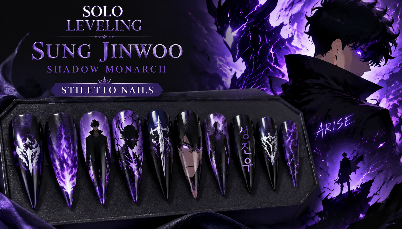 Solo Leveling Sung Jinwoo Shadow Monarch Stiletto Nails
