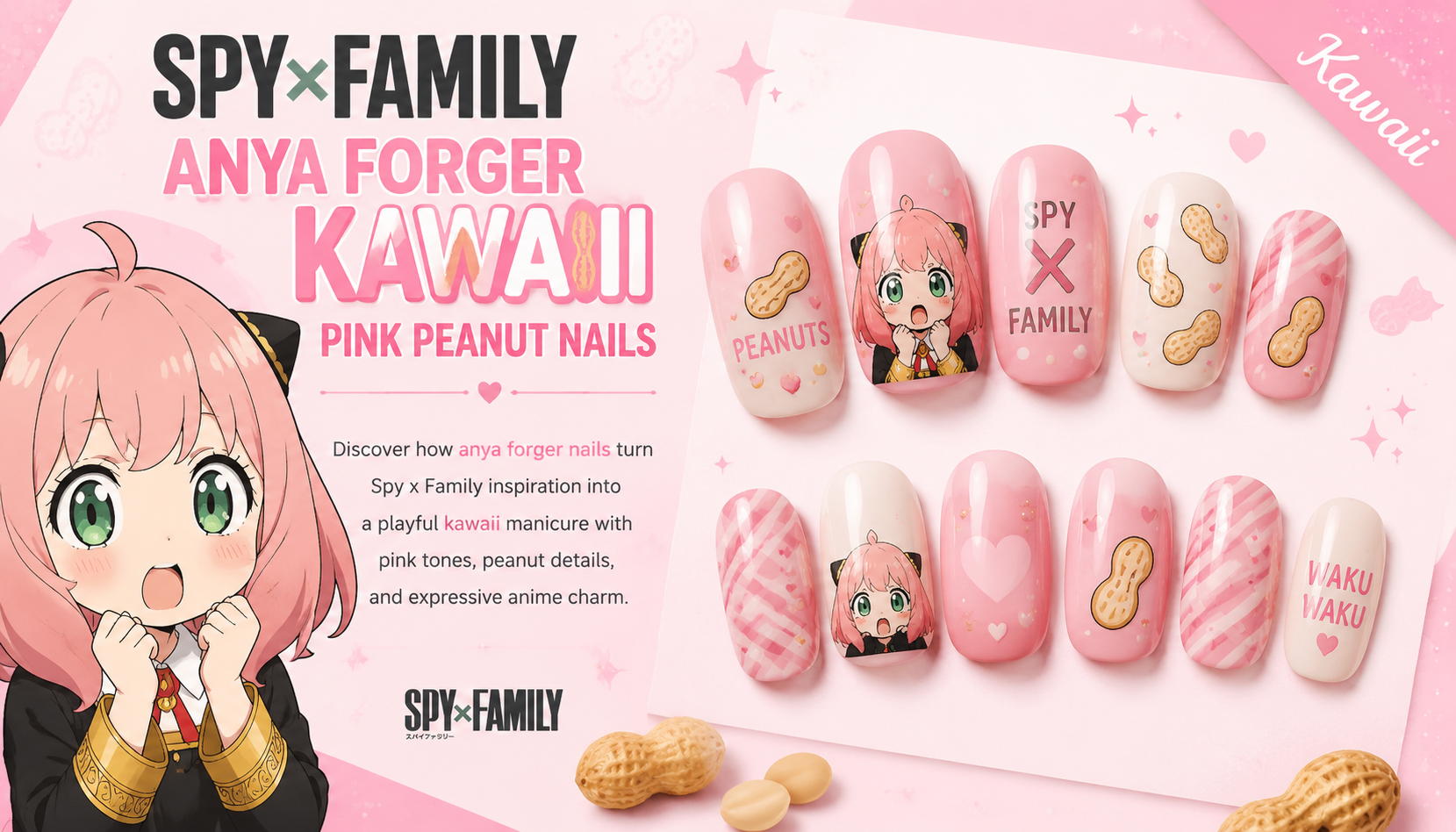 Spy x Family Anya Forger Kawaii Pink Peanut Nails