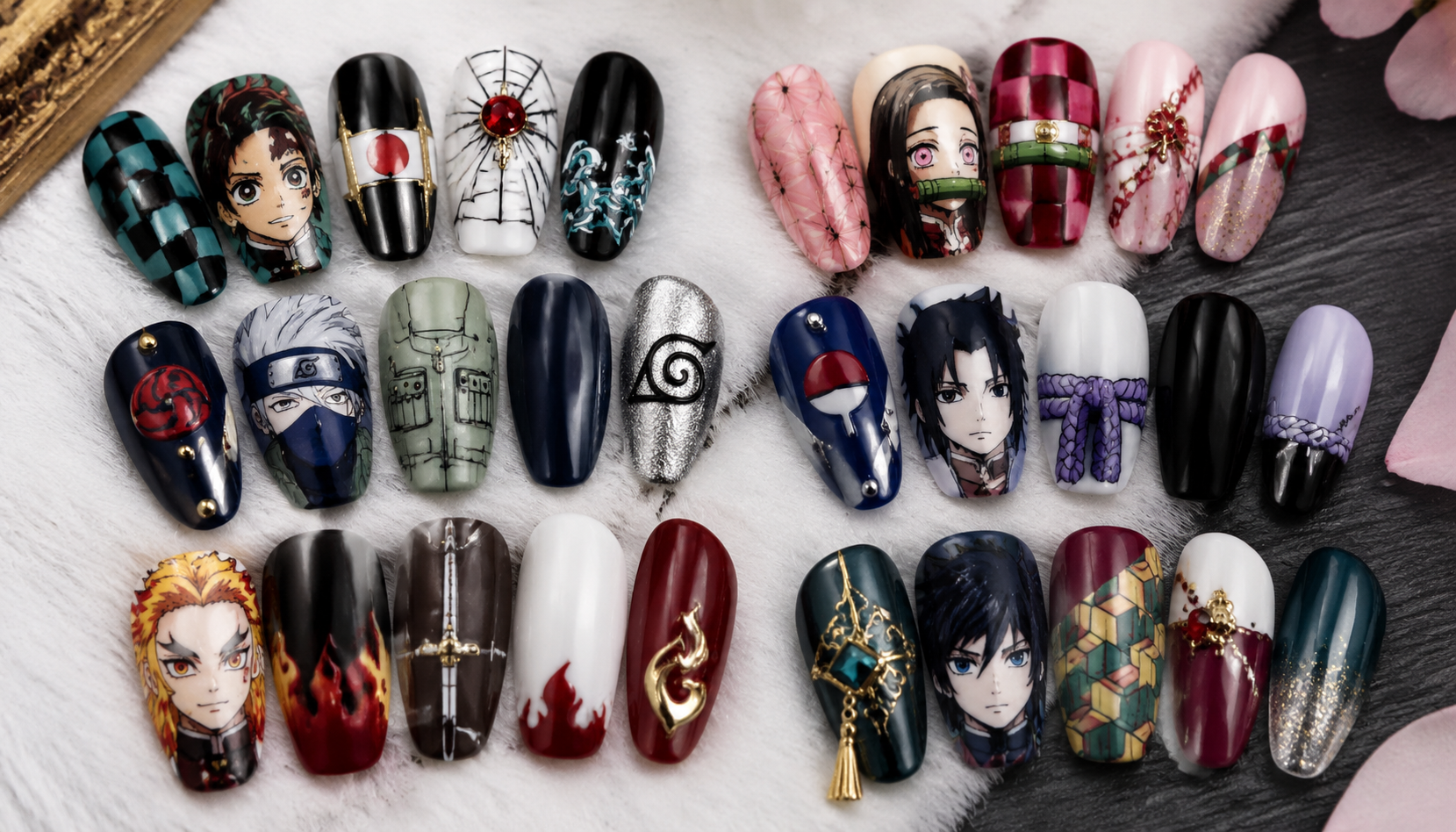 Detailed close-up of Top 10 Best Anime Press-On Nails Designs for Cosplay custom handmade nail design