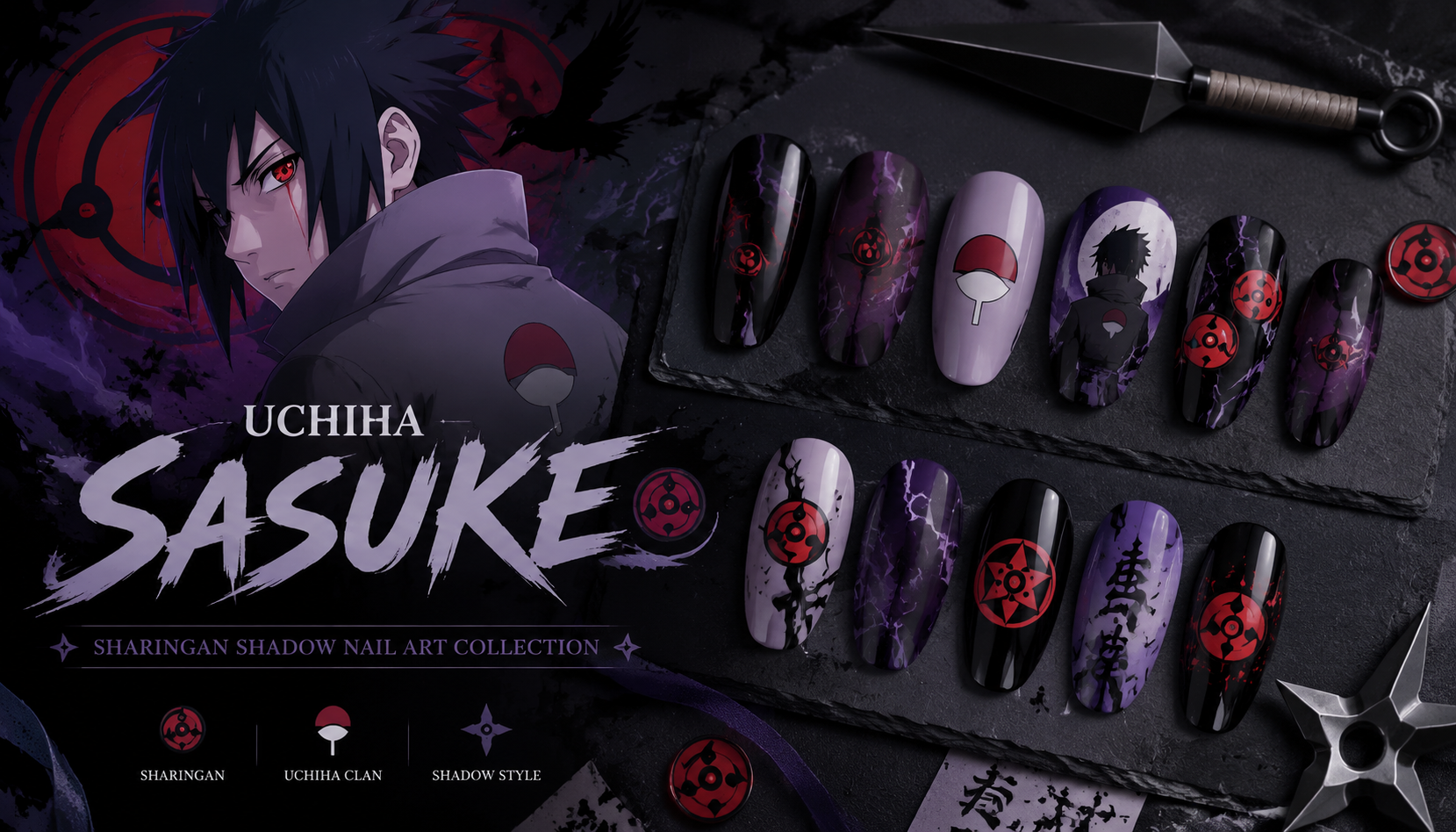 Uchiha Sasuke Sharingan Shadow Nail Art Collection