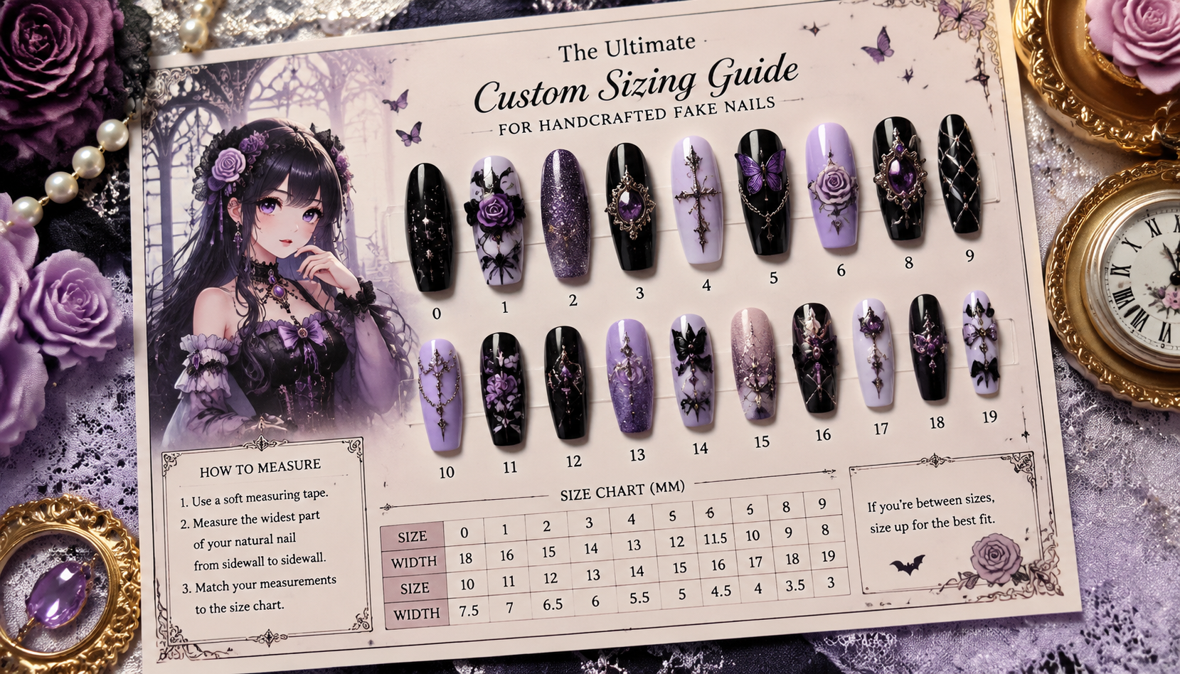 Handmade custom The Ultimate Custom Sizing Guide for Handcrafted Fake Nails worn on hand styling showcase