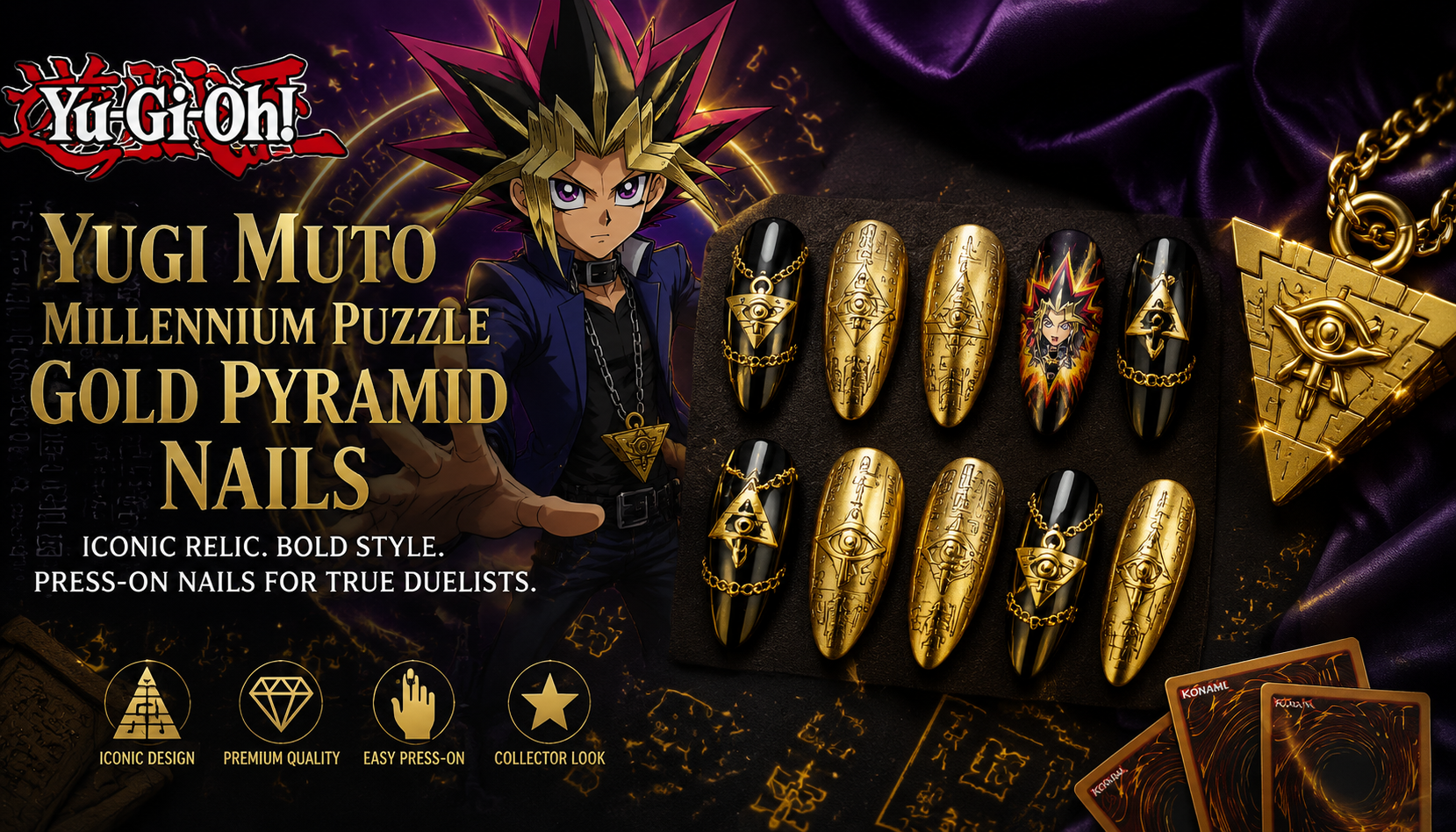 Yu-Gi-Oh Yugi Muto Millennium Puzzle Gold Pyramid Nails